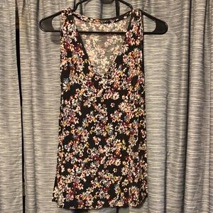Floral V-Neck Tank Top - Black and Multi Large